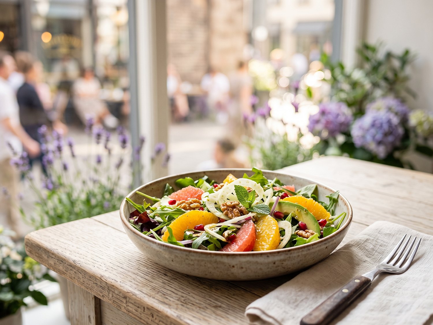 A bright citrus salad bowl, a light breezy mood