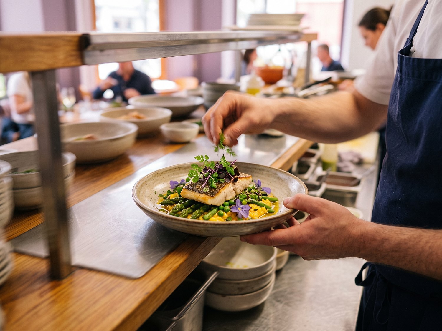 A plate being finished, glimpsed floating into view